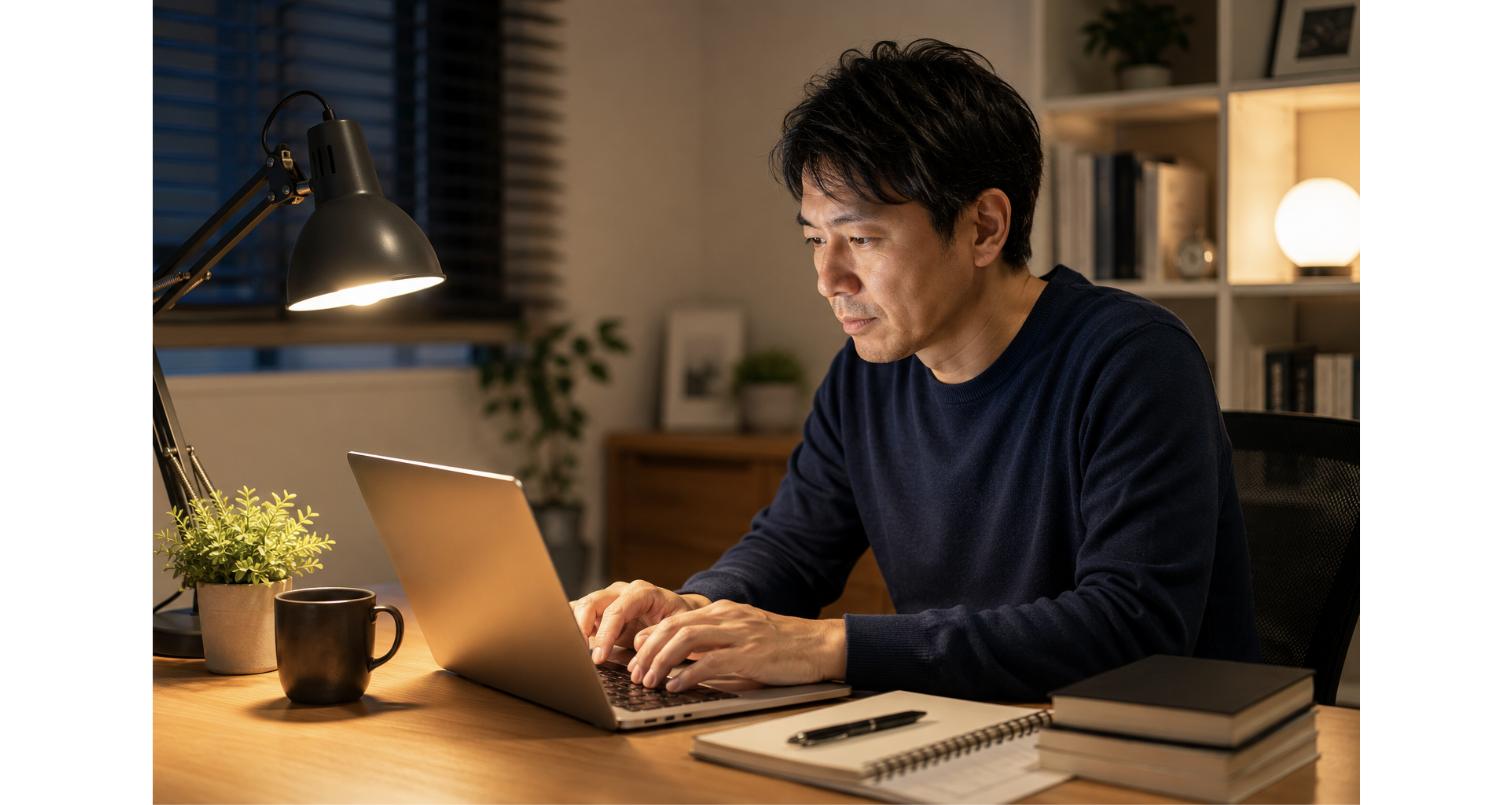 自宅で副業ブログに取り組む40代会社員