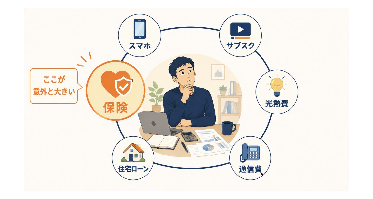 家計の固定費チェック:スマホ・サブスク・光熱費・通信費・住宅ローン・保険のうち保険が意外と大きい